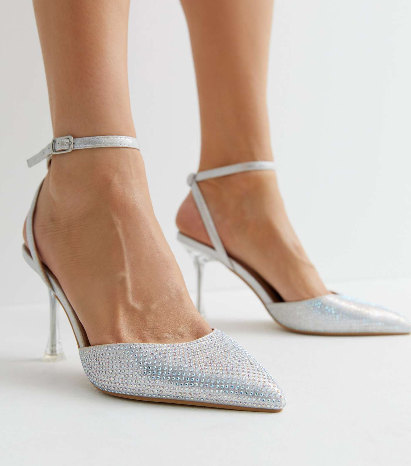 Silver Diamanté Flared Heel Court Shoes Image 2