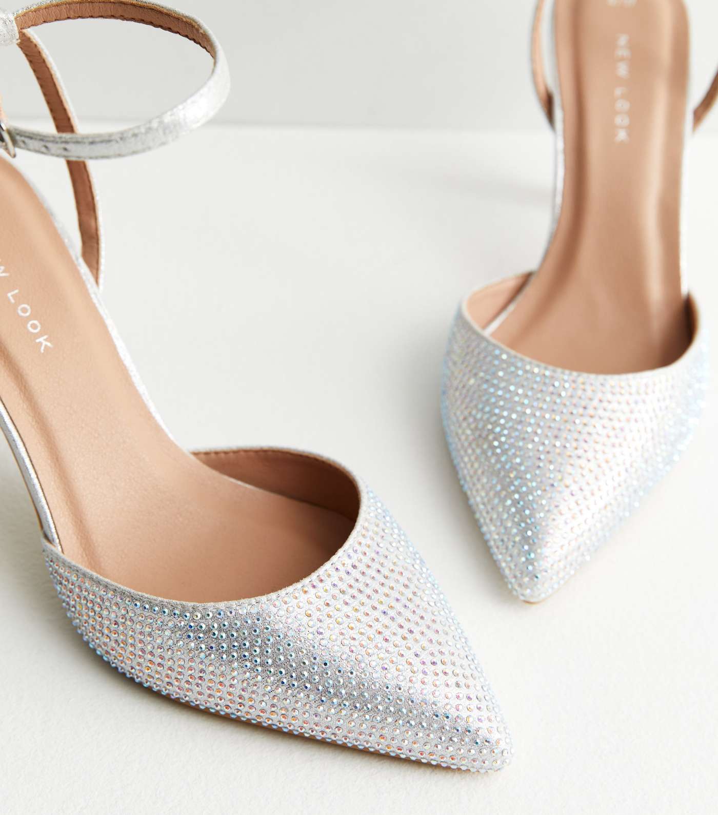 Silver Diamanté Flared Heel Court Shoes Image 4