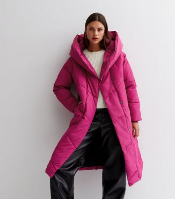 Noisy May Tall Deep Pink Hooded Long Puffer Jacket | New Look
