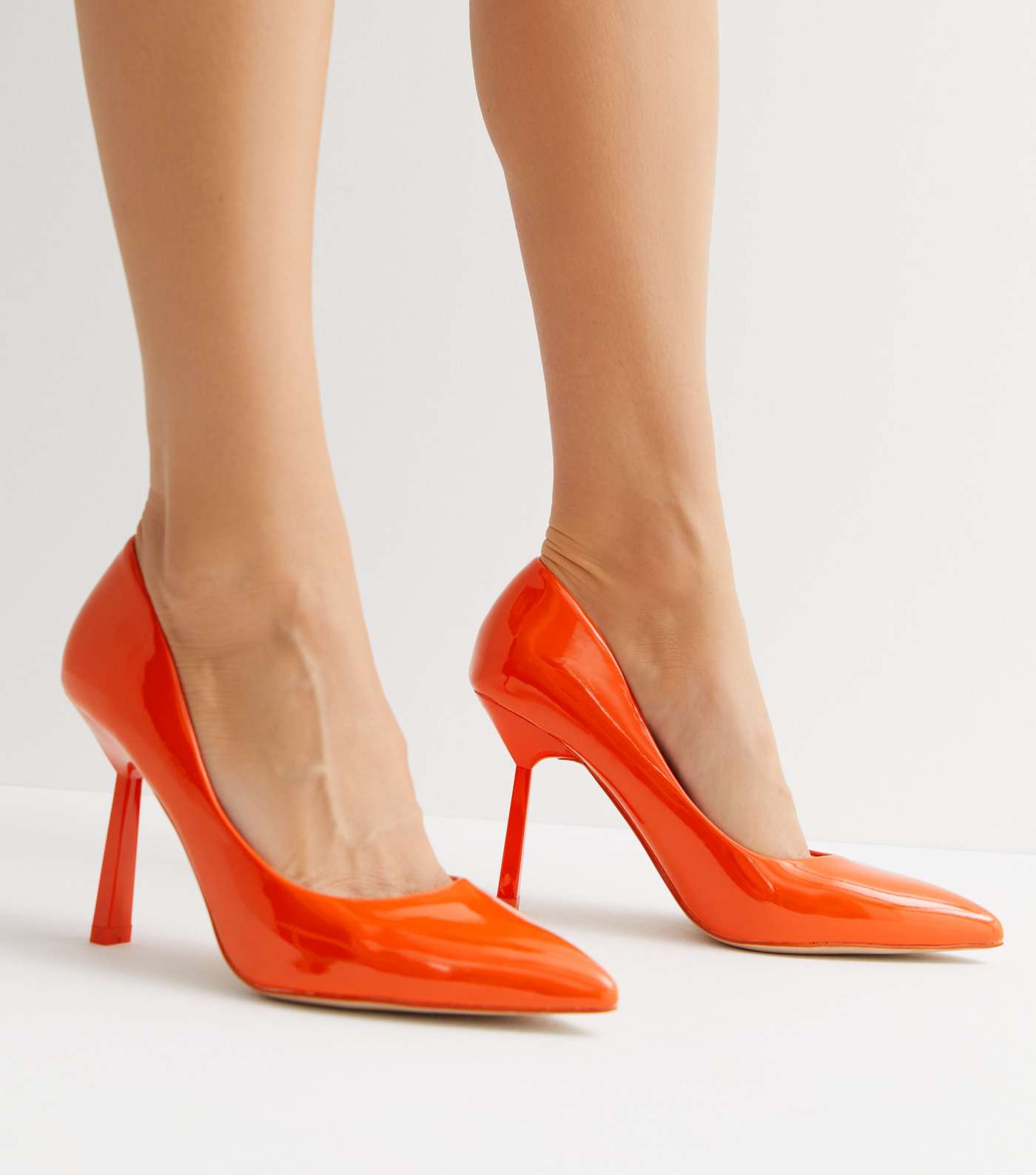 Orange Patent Faux Leather Pointed Toe Heels Image 2