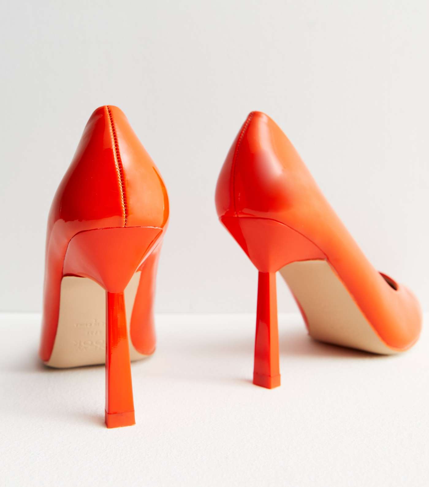 Orange Patent Faux Leather Pointed Toe Heels Image 4