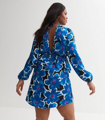 Blue floral shop satin dress