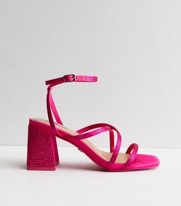 Hot pink block heel 2024 sandals