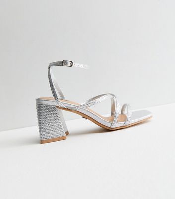 Silver Diamanté 2 Part Block Heel Sandals | New Look