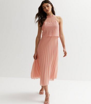 Asos design halter tie shop neck midi dress in pleat