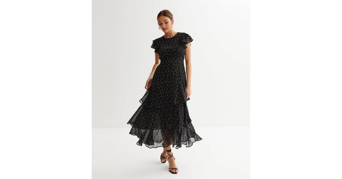 Black Chiffon Tiered Midi Dress main image 0
