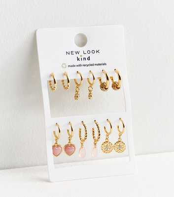 6 Pack Gold Charm Hoop Earrings