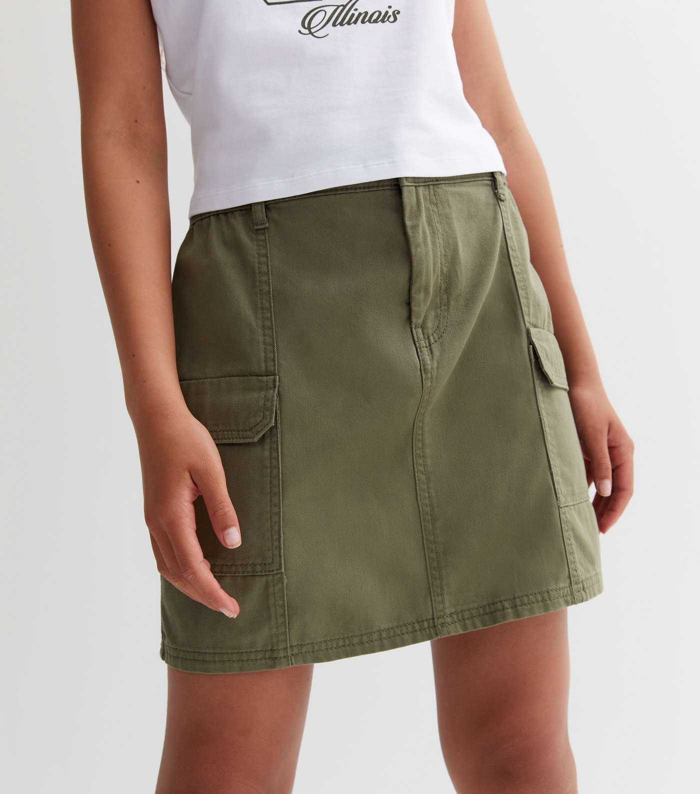 Girls Khaki Cotton Cargo Skirt Image 3