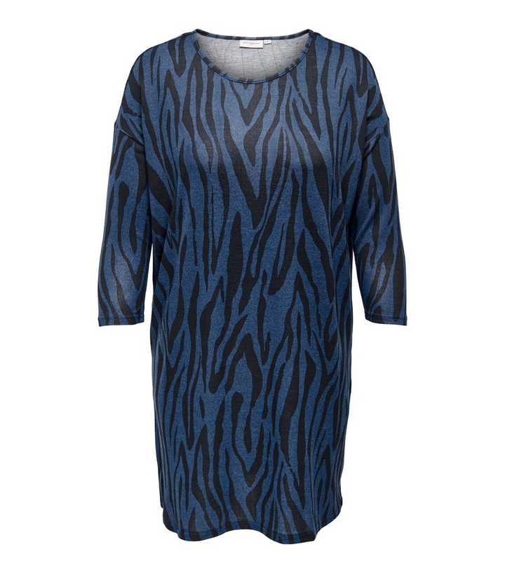 ONLY Curves Blue Animal Print Long Sleeve Mini Dress | New Look