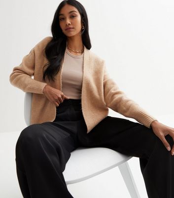 Camel Long Sleeve Ribbed Hem Cardigan