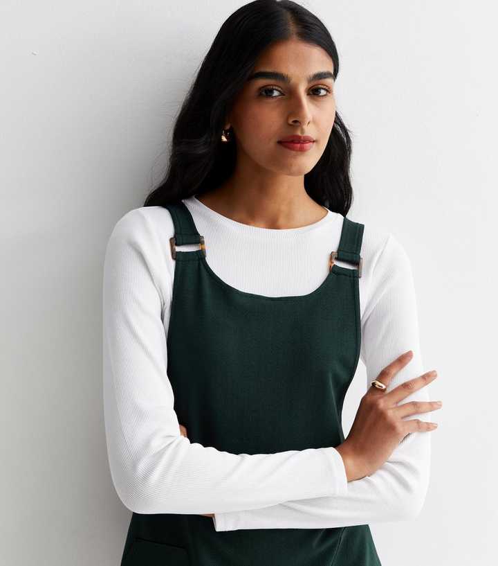 Dark Green Pocket Front Pinafore Dress | New Look