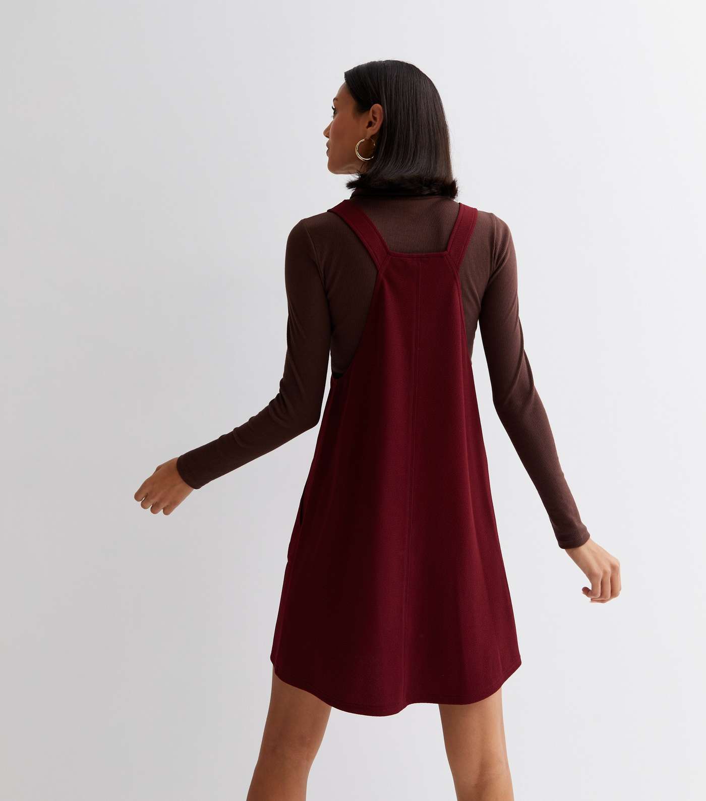 Burgundy Pocket Front Pinafore Dress Image 4