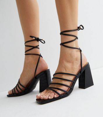 Black block heel shoes with ankle strap sale