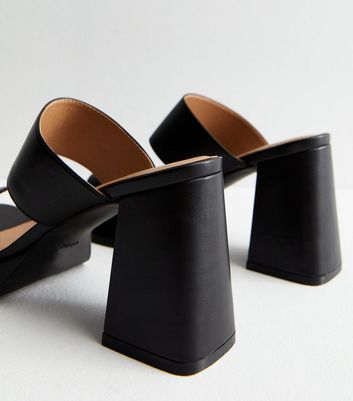 Black Leather Look Platform Block Heel Mule Sandals New Look