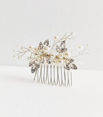 Silver Diamant Pearl Hair Comb Slide New Look