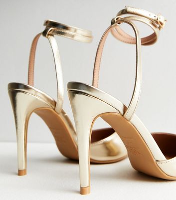 Gold Leather Look Strappy Stiletto Heel Court Shoes New Look