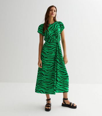 Green print hotsell midi dress