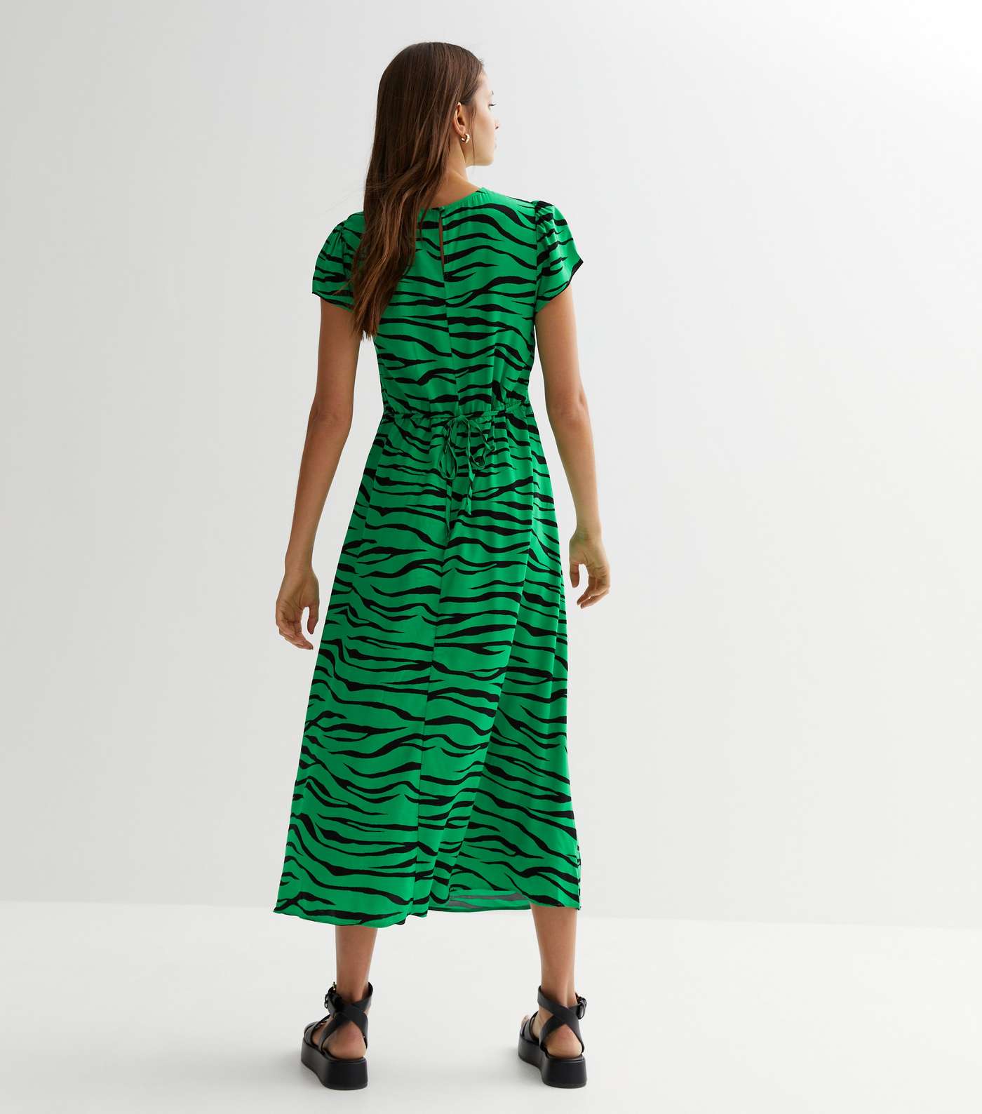 Green Zebra Print Knot Side Midi Dress Image 4