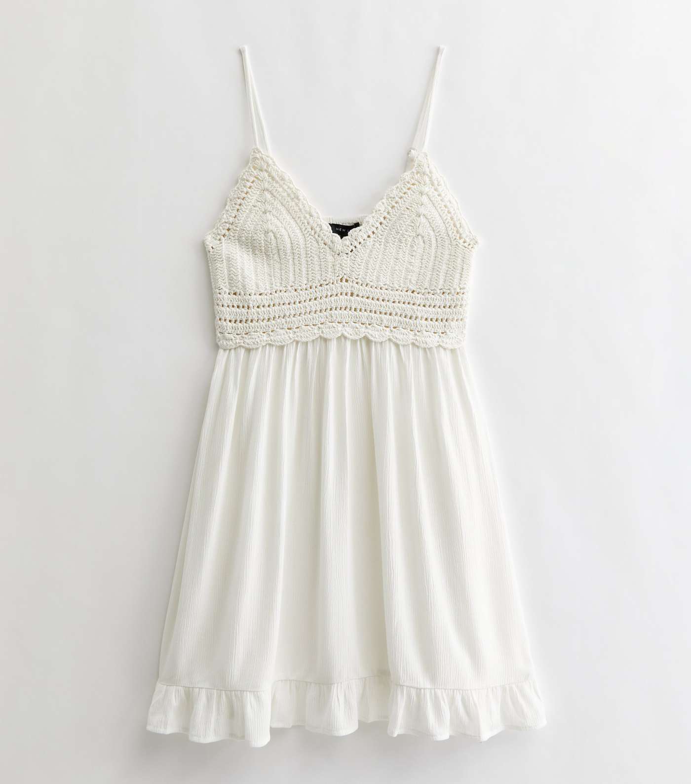 White Crochet Frill Mini Beach Dress Image 5