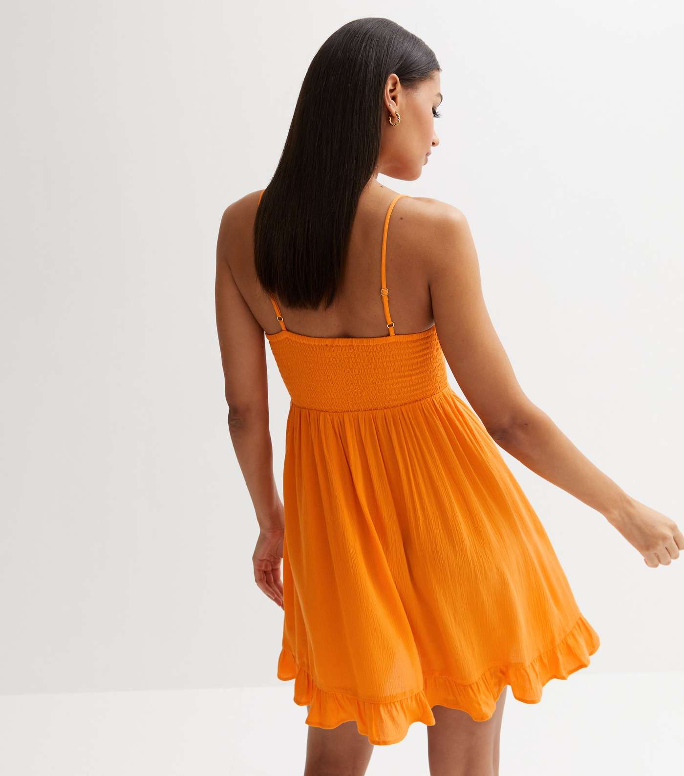 Orange Crochet Frill Mini Beach Dress Image 4