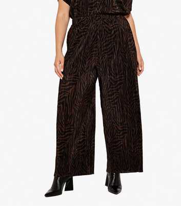 Apricot Curves Brown Zebra Print Plissé Wide Leg Trousers