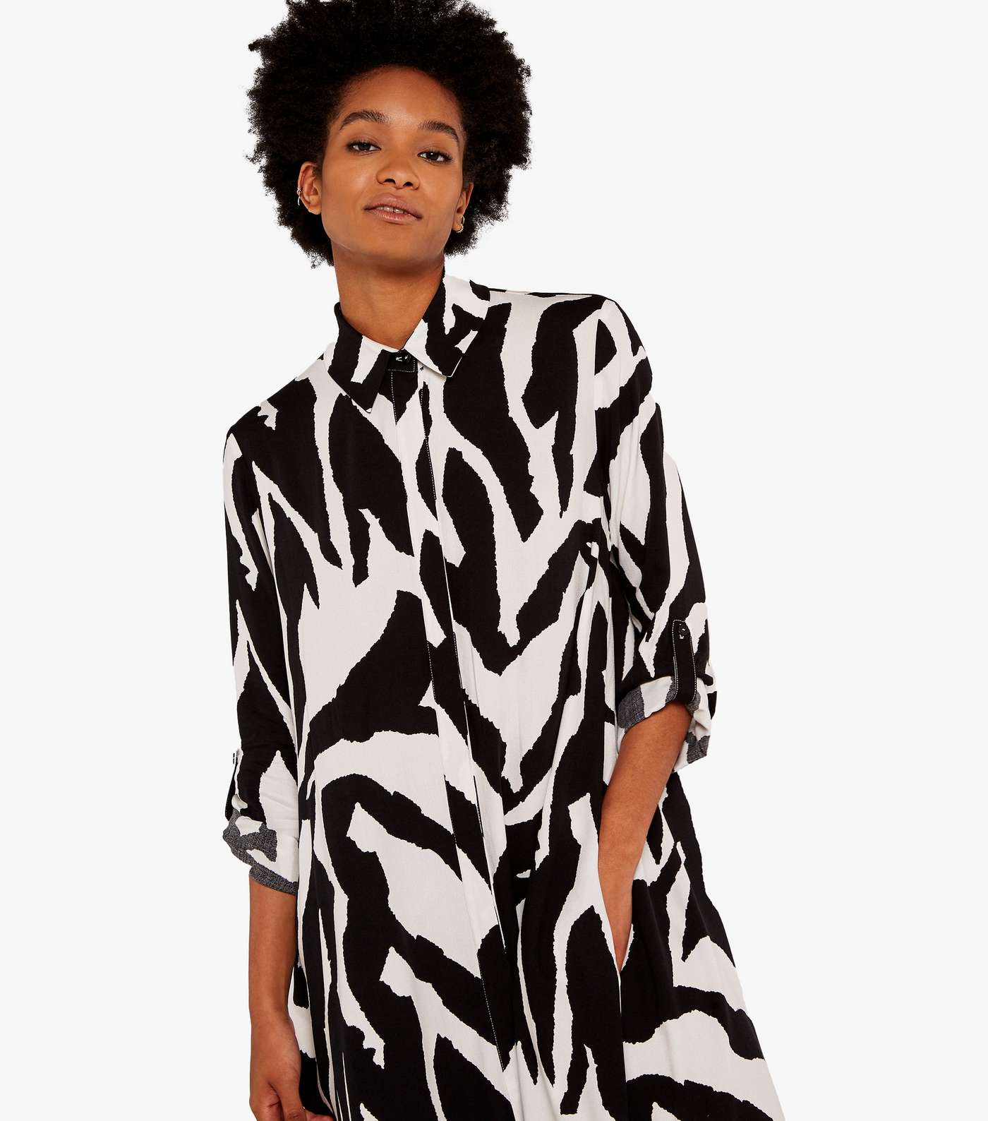 Apricot White Zebra Print Dip Hem Shirt Dress Image 4