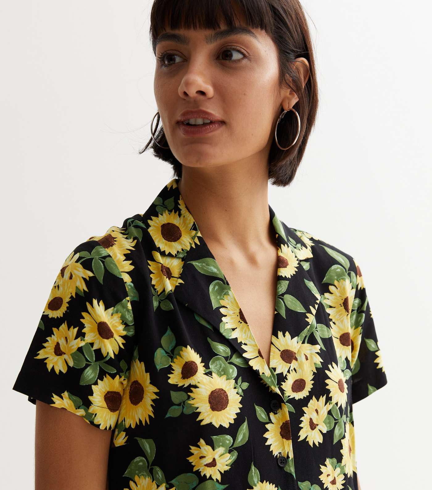 Black Sunflower Short Sleeve Mini Shirt Dress Image 2
