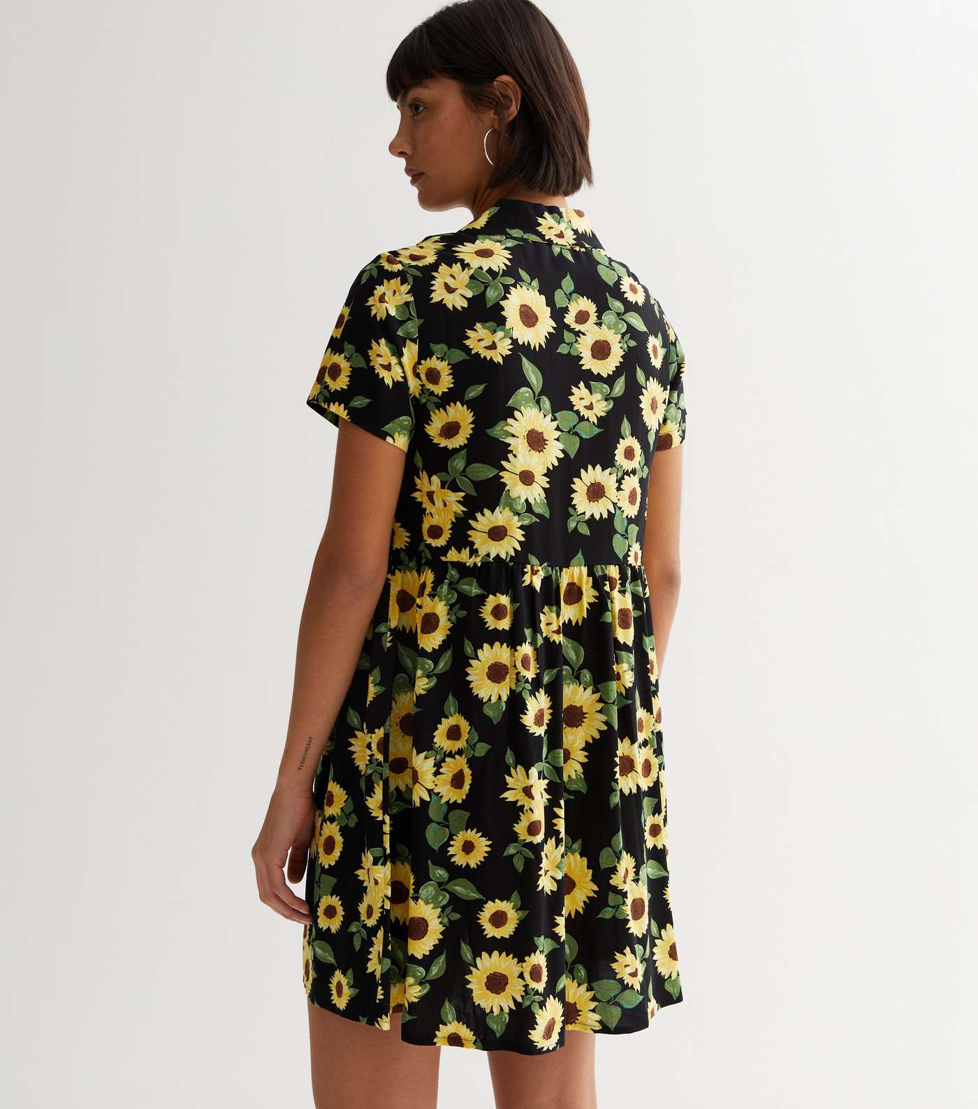 Black Sunflower Short Sleeve Mini Shirt Dress Image 4