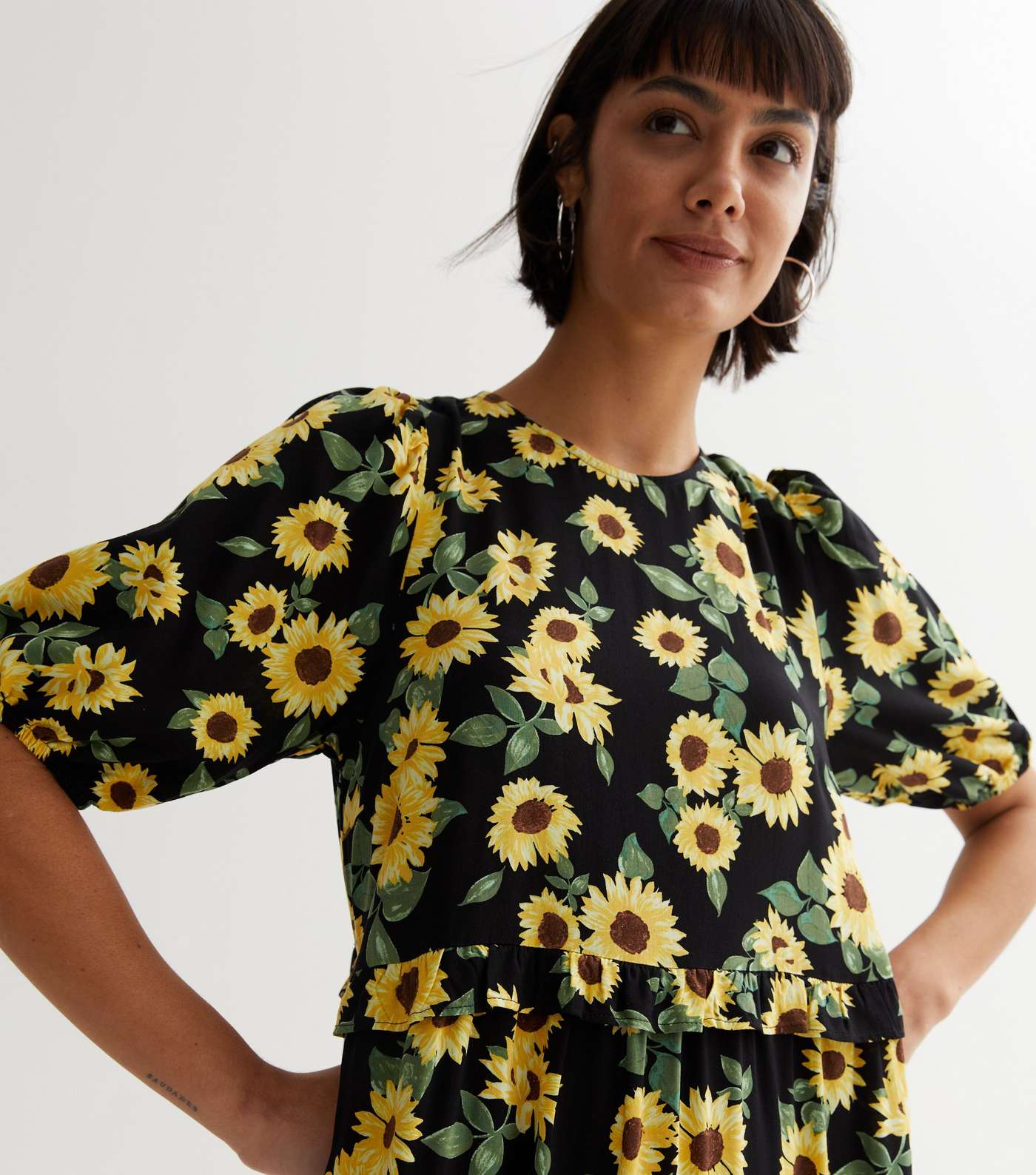 Black Sunflower Frill Tiered Midi Smock Dress Image 2