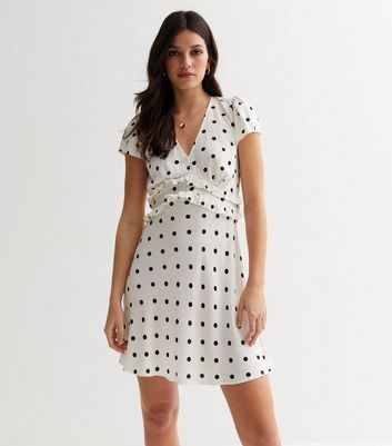 White Spot Ruffle Mini Tea Dress