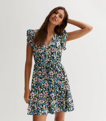 Black floral frill store dress