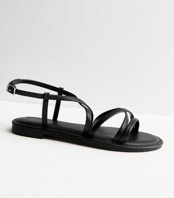 Black Leather-Look Strappy Sandals