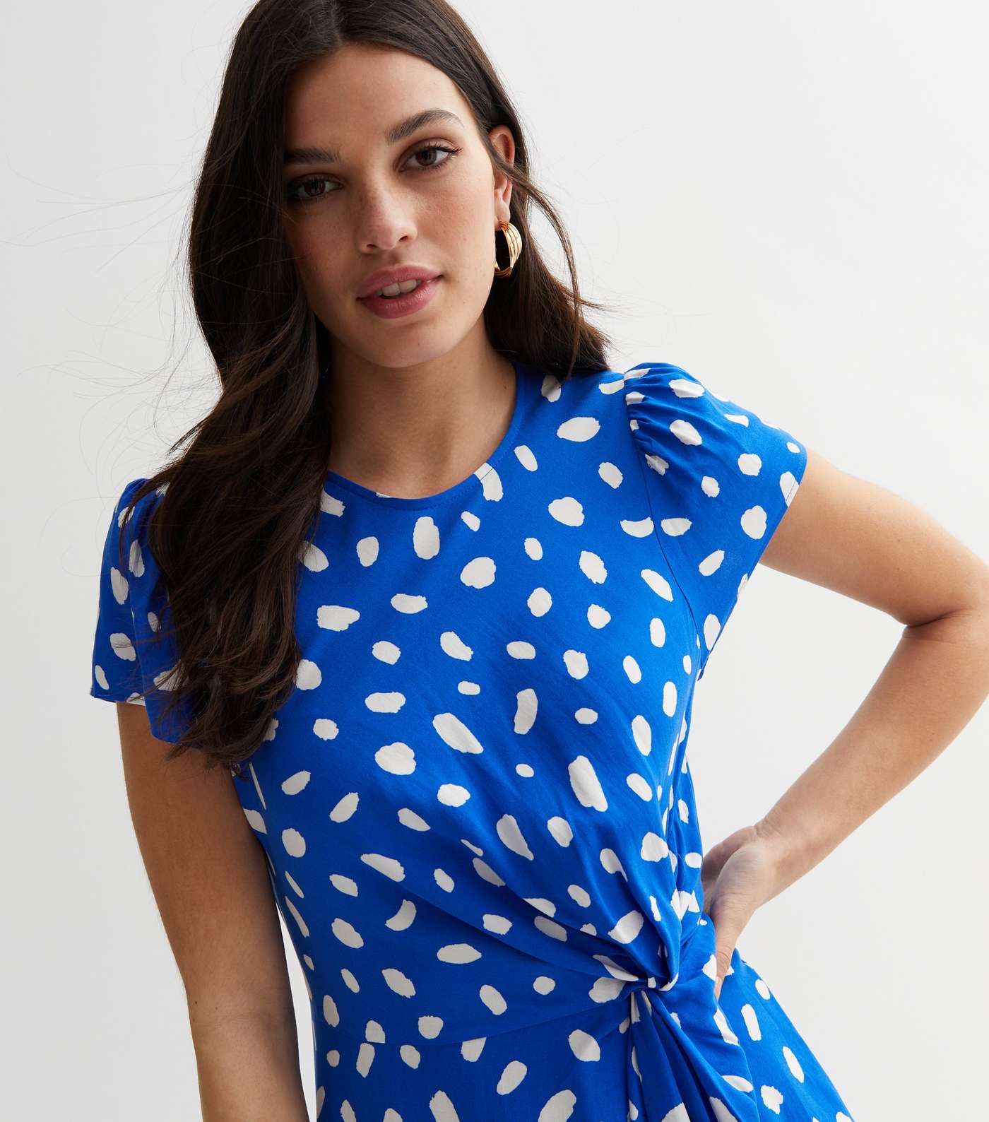Blue Abstract Spot Knot Side Midi Dress Image 3