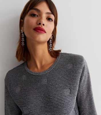 Sunshine Soul Dark Grey Glitter Circle Ribbed Knit Long Sleeve Jumper