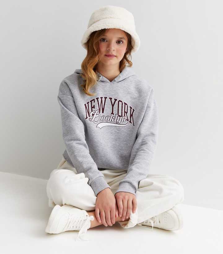 Girls Grey New York Logo Hoodie