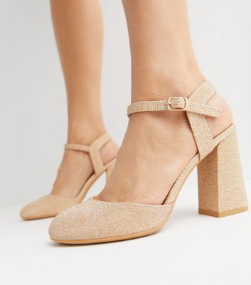 Gold wide fit cheap block heels