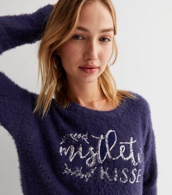 Navy fluffy clearance jumper