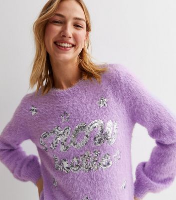Sunshine Soul Lilac Snowtastic Sequin Embellished Fluffy Knit Jumper