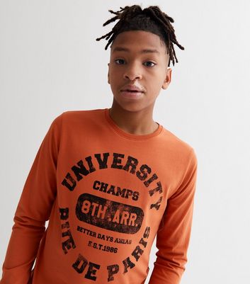 Name It Orange University Logo Crew Neck Long Sleeve Top New Look