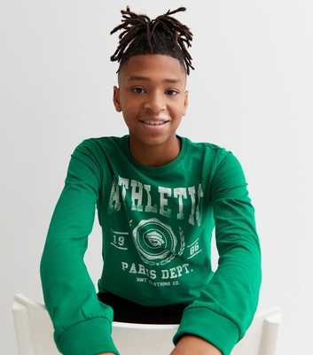 Name It Green Athletic Logo Crew Neck Long Sleeve Top