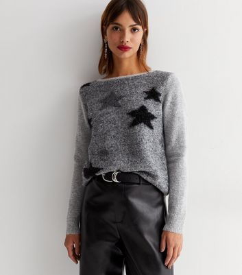 Sunshine Soul Light Grey Tinsel Knit Star Jumper | New Look