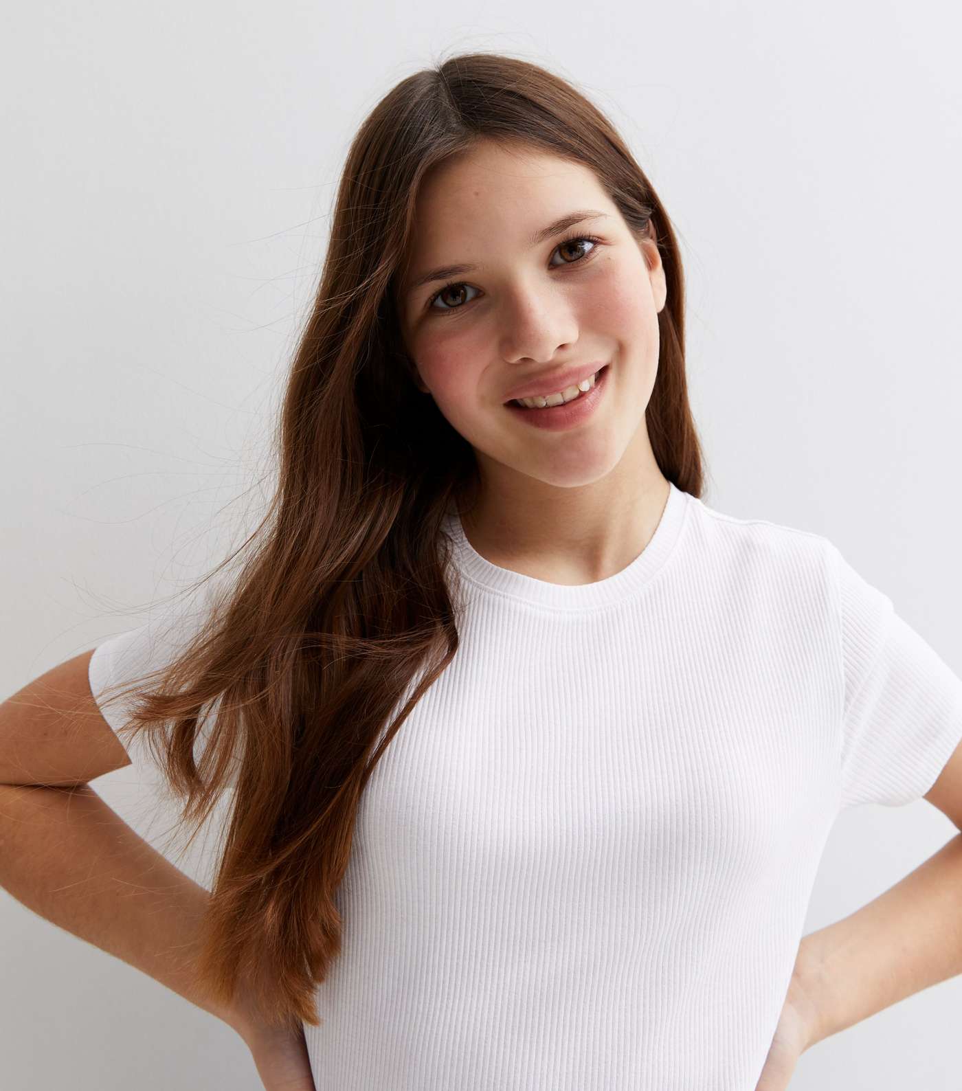 Girls White Ribbed Jersey T-Shirt Image 3