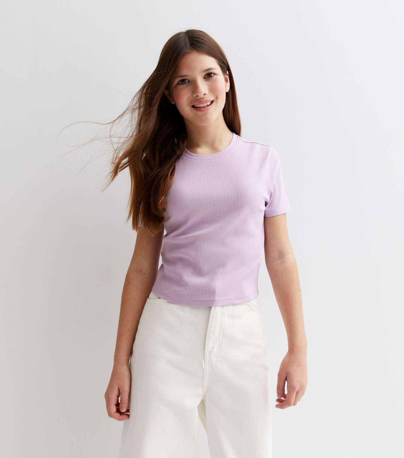 Girls Lilac Ribbed Jersey T-Shirt Image 3