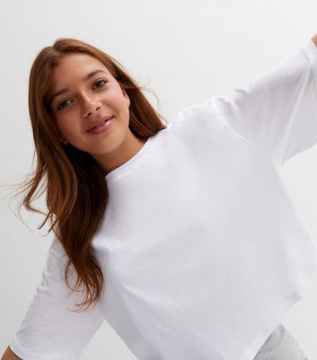 Girls White Drop Shoulder Boxy T-Shirt New Look