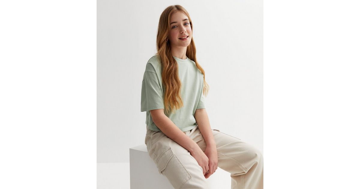 Girls Light Green Drop Shoulder Boxy T-Shirt | New Look