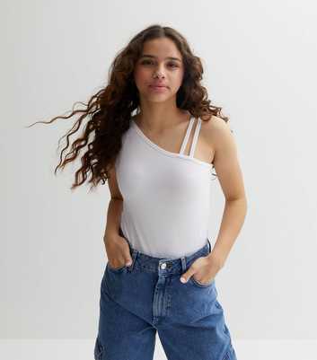 Girls White Jersey Double Strap Vest