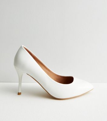 Stylish White Leather Ankle Strap Heels