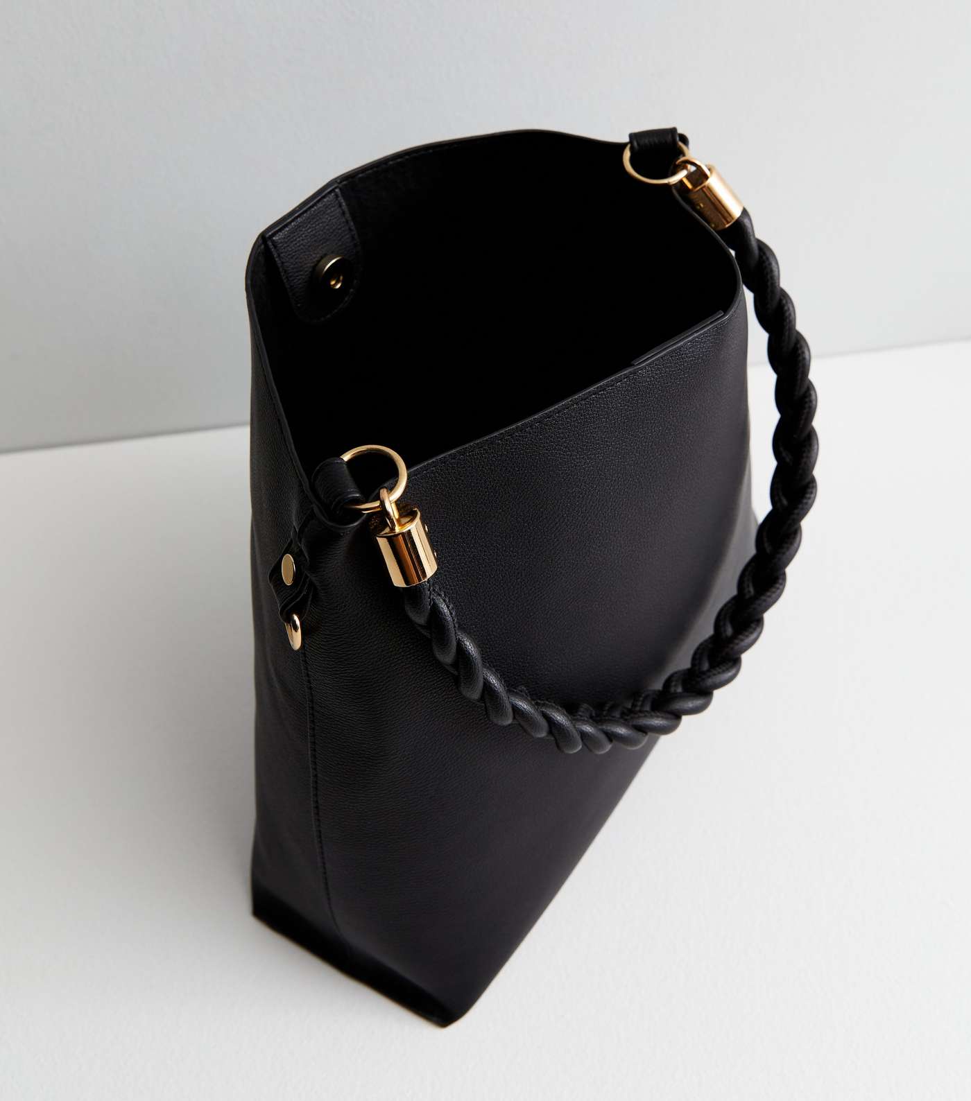 Black Leather-Look Plaited Shoulder Bag Image 4