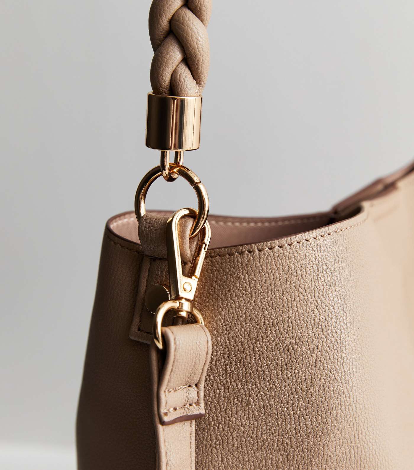 Mink Leather-Look Plaited Shoulder Bag Image 3