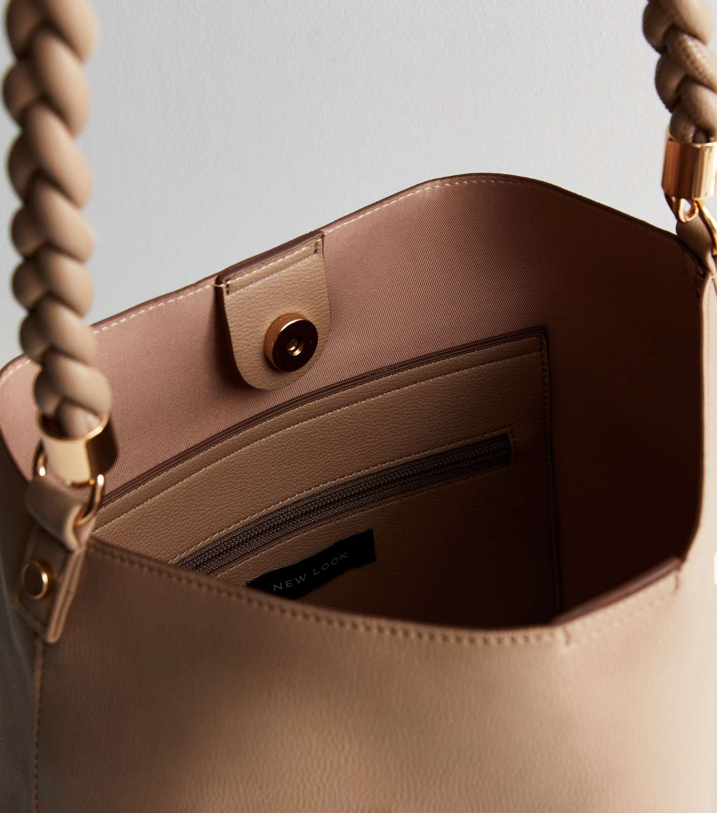 Mink Leather-Look Plaited Shoulder Bag Image 5